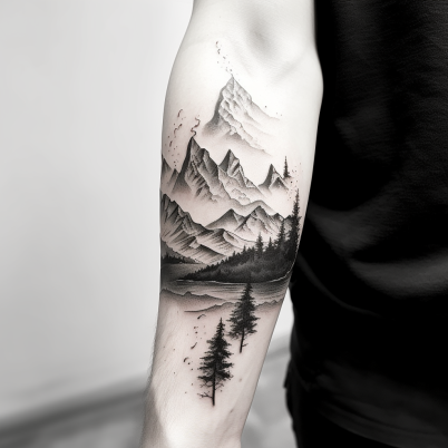 Mountain and Tree Tattoo - Tattoo Build