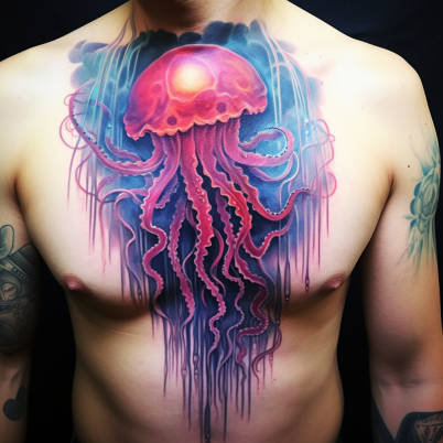 Watercolor jellyfish tattoo on the calf - Tattoogrid.net